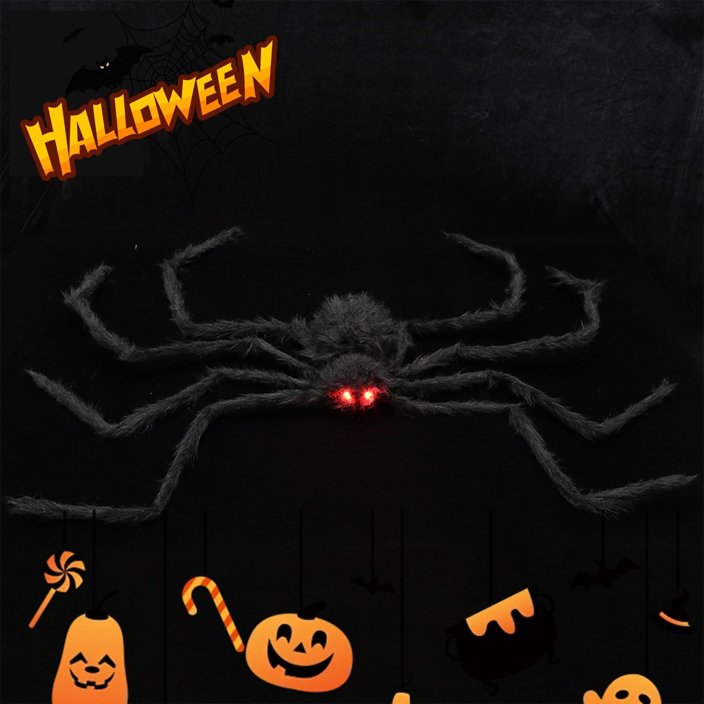 GHYKL Halloween Giant Spider 5 Ft Outdoor Halloween Decorations Large Fake Hairy Spider Scary Furry Spider Props Outside Yard Creepy Decor, Black