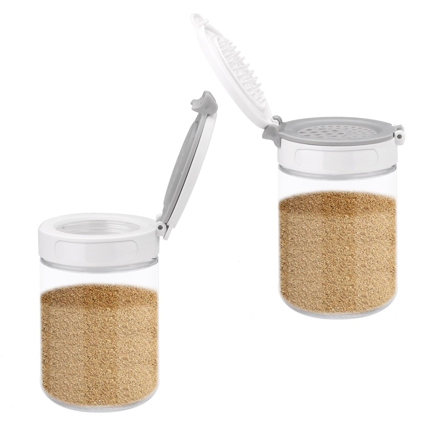 Diakey 2 Pack Spice Shaker for Salt & Pepper, Anti-Clogging, Airtight Lid, Seasoning Containers Glass Spice Jars with 2 Hole Sizes and Labels, 6.8oz