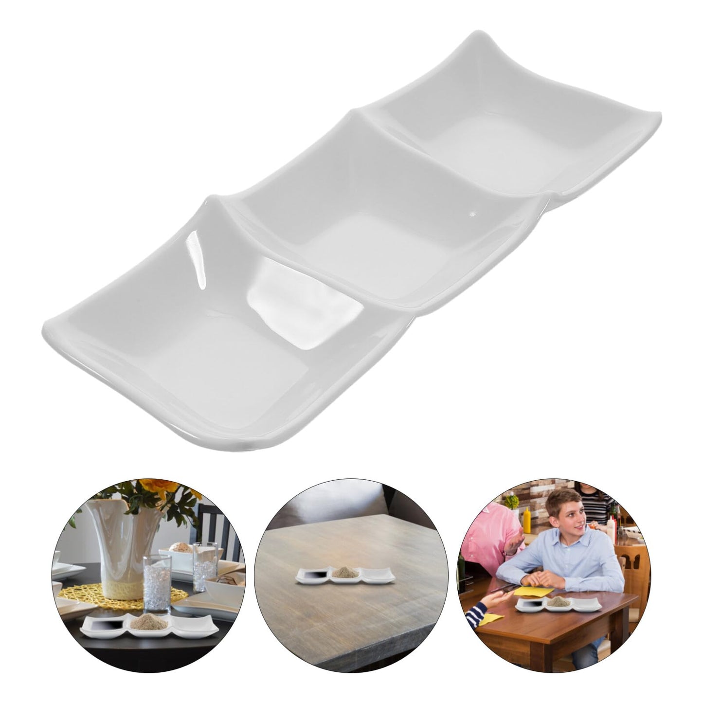 STOBAZA Three-Grid Ceramic Dipping Sauce Dish 9.84X3.54X0.98In Reusable Appetizer Serving Plate for Kitchen Dining Table Condiment Storage
