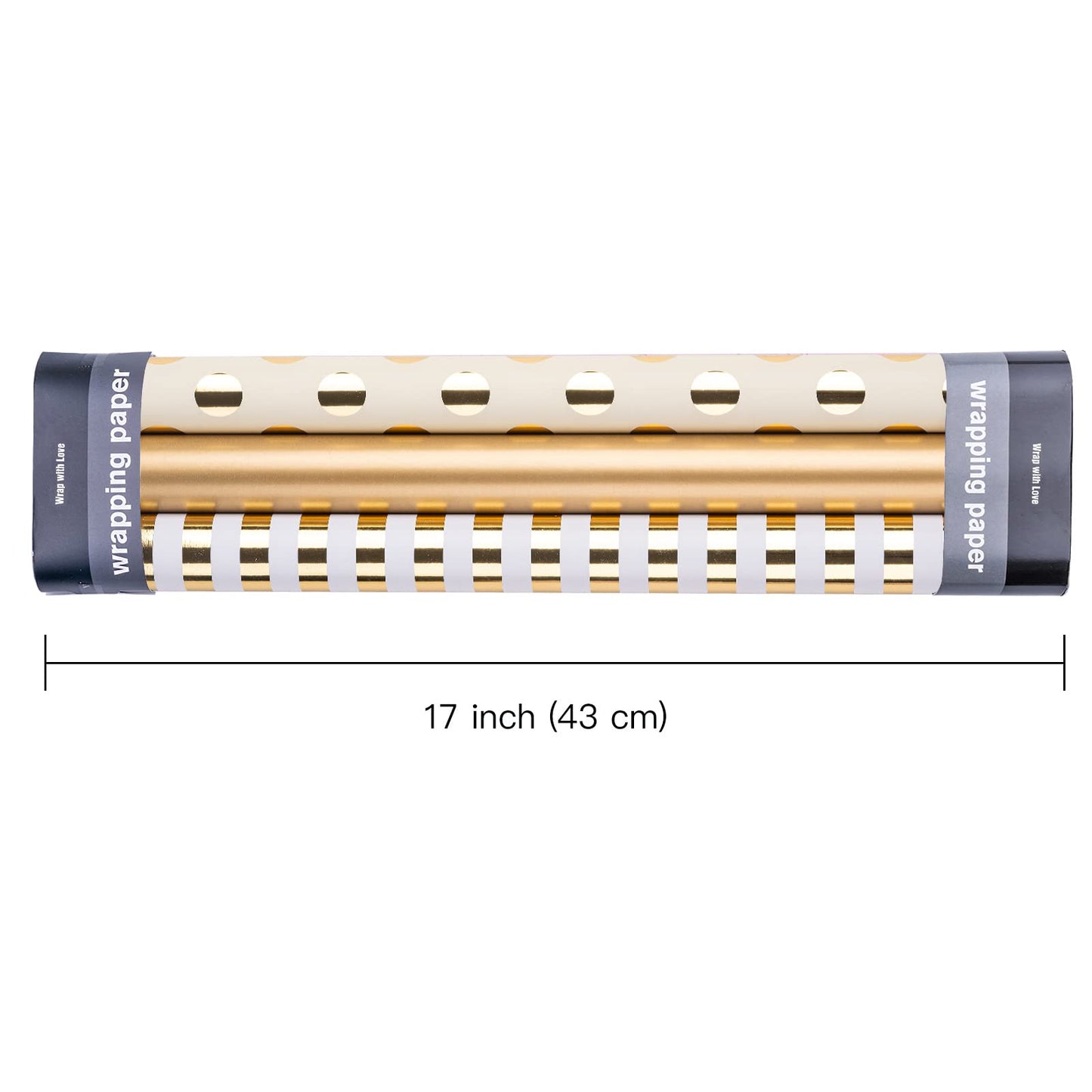 WRAPAHOLIC Gold Wrapping Paper Roll - Mini Roll - 3 Rolls - 17 Inch X 120 Inch Per Roll - Gold Foil Birthday Wrapping Paper for Wedding, Christmas, Party, Baby Shower
