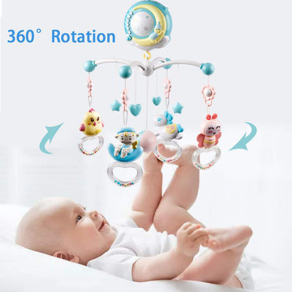 Mini Tudou Baby Musical Mobile Crib with Music and Lights, Timing Function, Projection, Take-Along Rattle and Music Box for Babies Boys Girls Toddlers