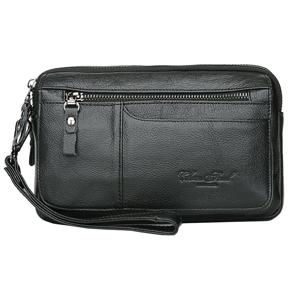 KPYWZER Leather Clutch Purse Wallet Men Wrist Bag, #00black, Business