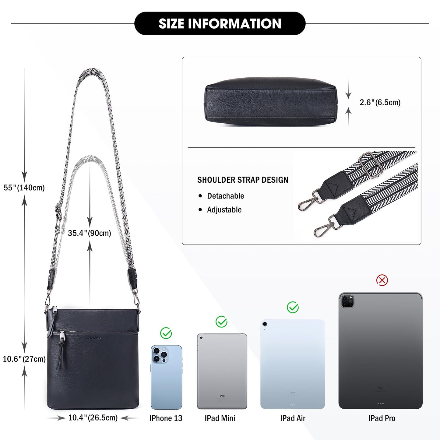 Roulens Trendy Crossbody Bag for Women,Lightweight Medium Crossbody Purse Soft Leather Women's Shoulder Handbags with Adjustable Wide Strap