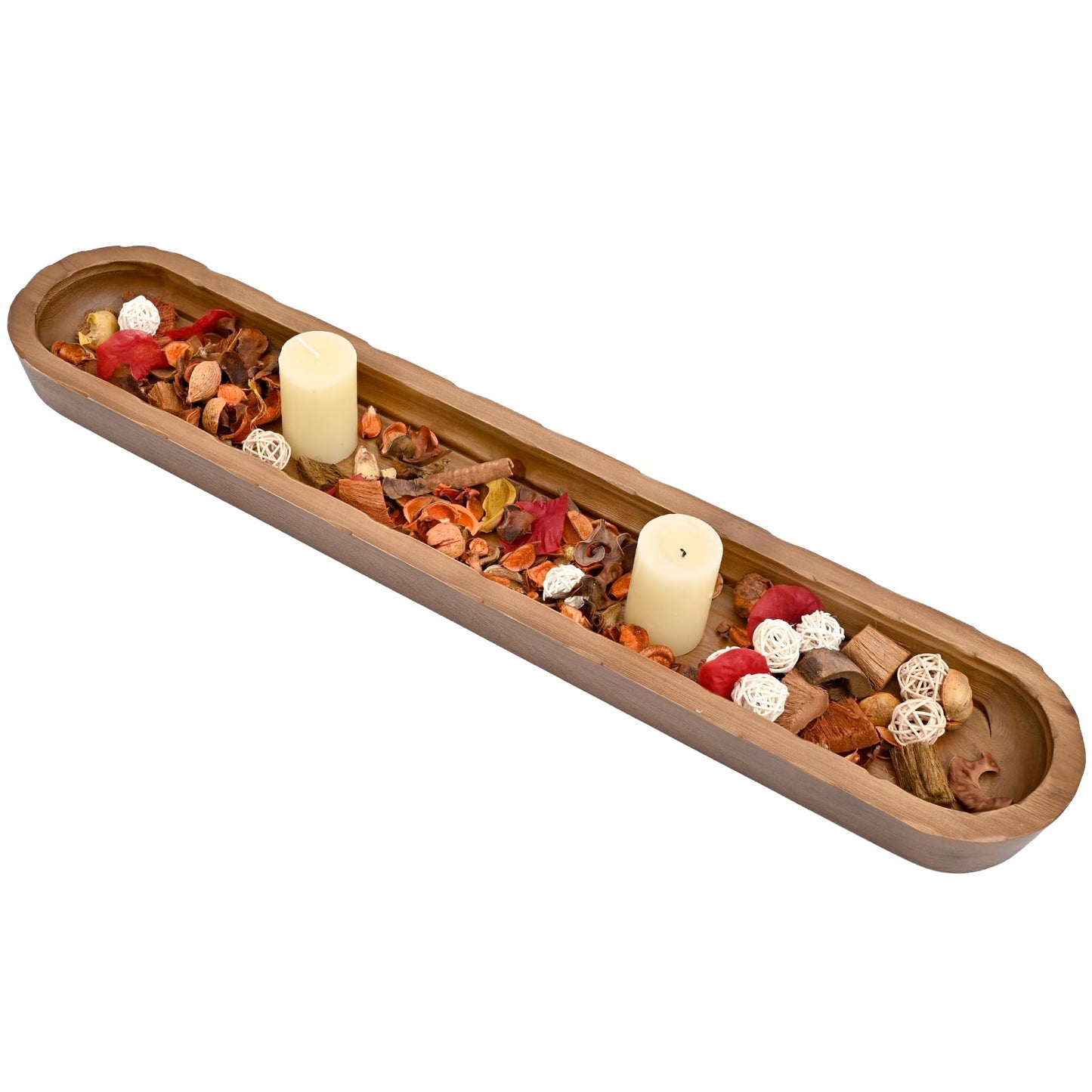 SwallowLiving Rustic Hand Carved Decorative Wood Dough Bowl, Approx 30-Inch Large Bread-Shaped Centerpiece, Long Wooden Bowl for Home Decor