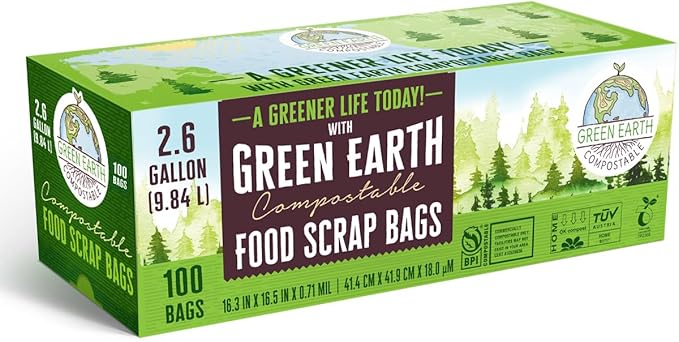 Green Earth Compostable Small Kitchen Food Scrap Trash Bags, Extra Thick 0.71