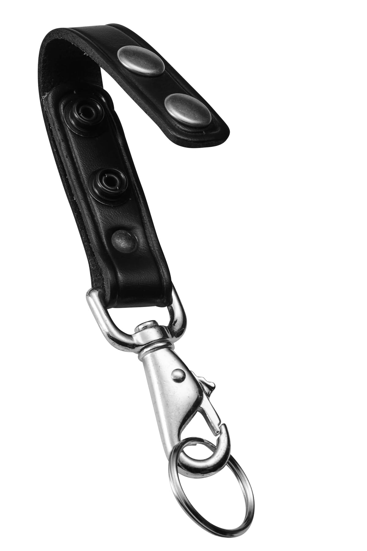 JAY-PEE Leather Key Strap Belt Keeper for Duty Belt Key Ring Holder Double Snap Belt Loop Keychain Lanyard with Chrome Hardware