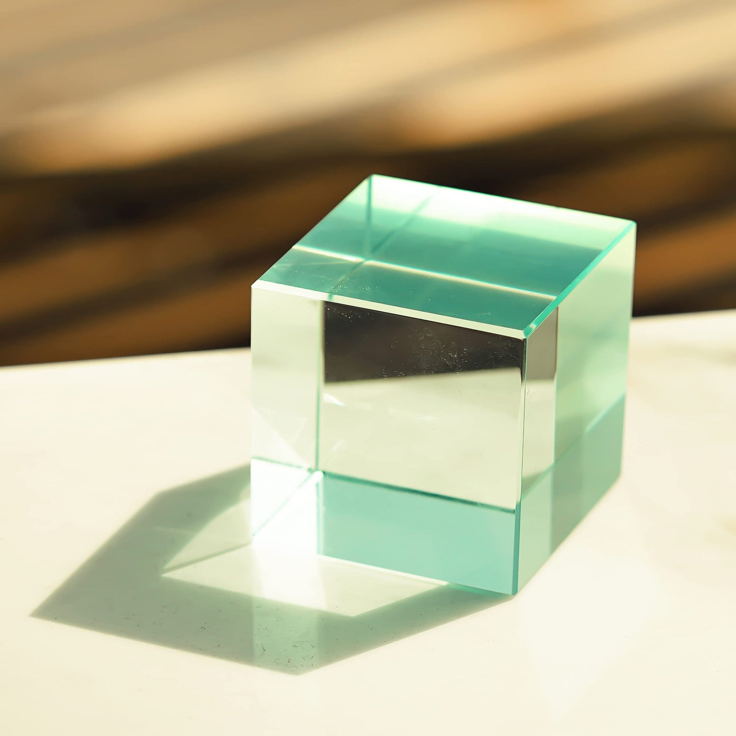 QFkris K9 Crystal Optical Glass Prism Cube Paperweight Ornament Art Glass Figurine Table Home Collectible Decor Photography Accessory (1.5inch,Cyan)