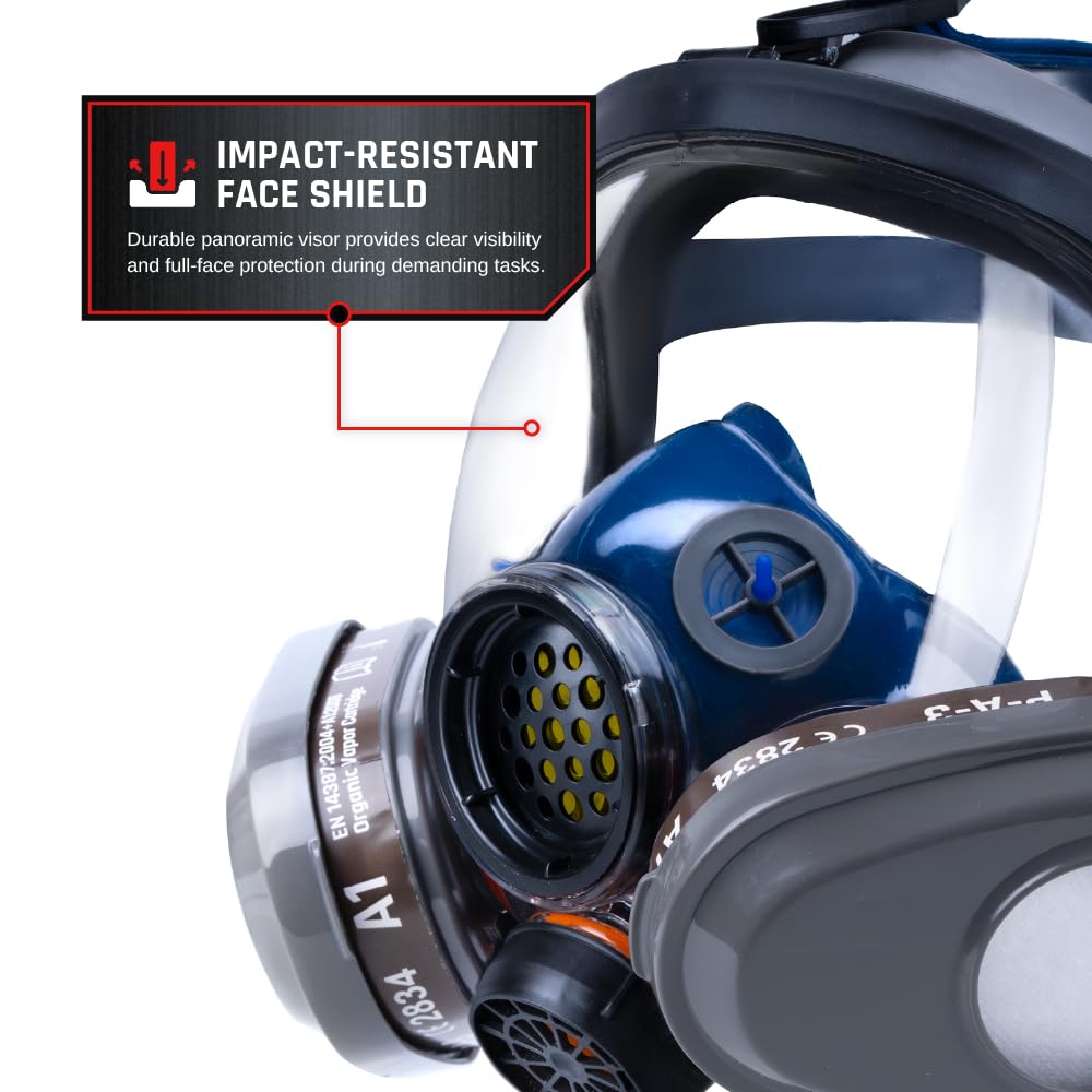 Parcil Distribution PT-101 Full Face Respirator Mask with Filters – Professional Grade Protection for Chemical Handling, Painting, Industrial Use, and Emergency Preparedness