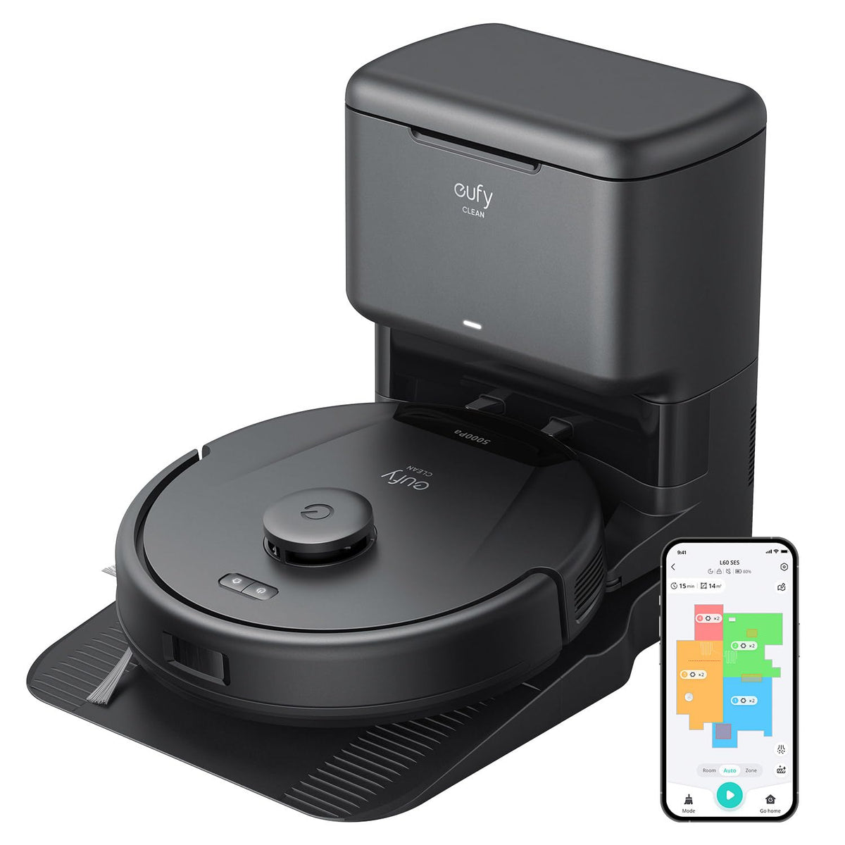 eufy Renewed L60 Robot Vacuum with Self Empty Station, Hair Detangling Technology, Up to 60 Days Hands Free Cleaning, 5,000 Pa Suction, Remove Hair, Dust