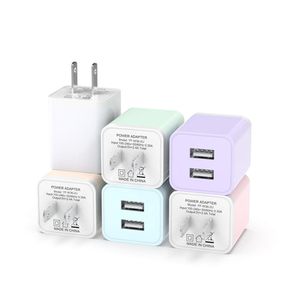 6Pack USB Wall Charger, iGENJUN 2.4A Dual USB Port Cube Power Plug Adapter Fast Phone Charger Block Charging Box Brick for iPhone 15/15 Pro/15 Pro Max/14, Samsung Galaxy, Pixel, LG, Android-Multicolor