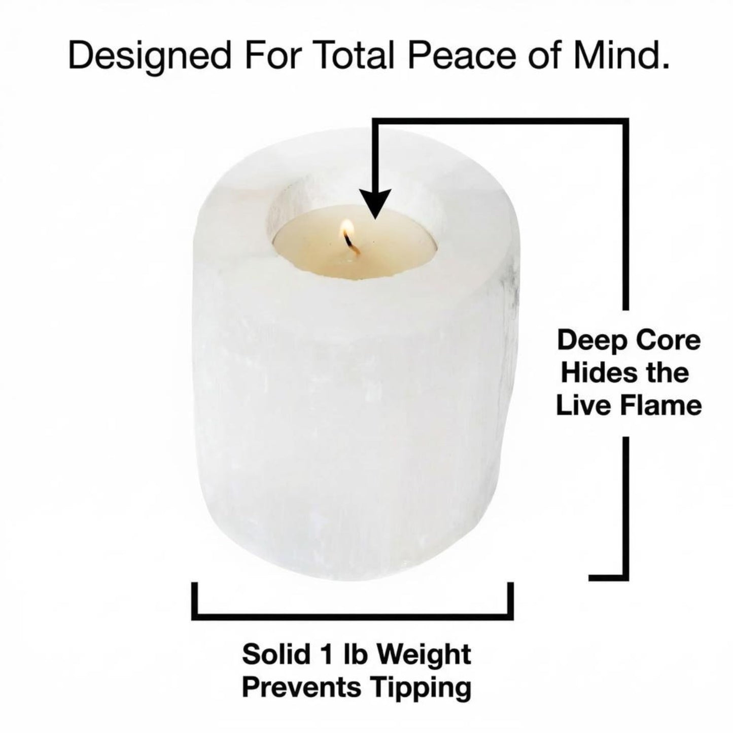 Natural Solid White Selenite Candleholder - Perfect for Meditation and Reflection - 3" Tall (1)