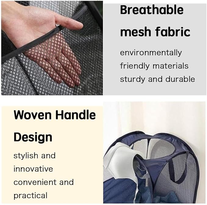 4 Pack Collapsible Laundry Baskets Popup Mesh Laundry Basket Durable Handles
