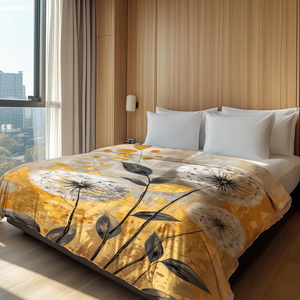 HUNXIAOJ Flower Print Blanket Rustic Floral Throw Blanket Floral Bedding Country Flower Decor Warm Soft Flannel for Bed Sofa Couch (49in x 59in)