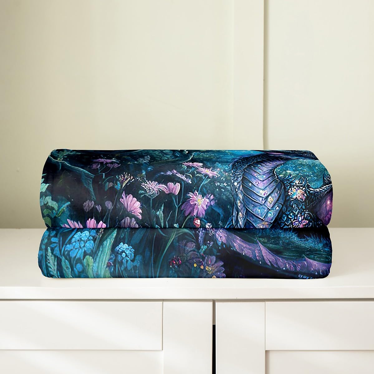 Feelyou Dragon Plush Throw Blanket Queen 90"x90" Dragon Stuff Flannel Fleece Blanket for Boys Girls Teens Wild Life All Season Bed Blanket Jungle Dragon Blanket Room Decor Balck Blue