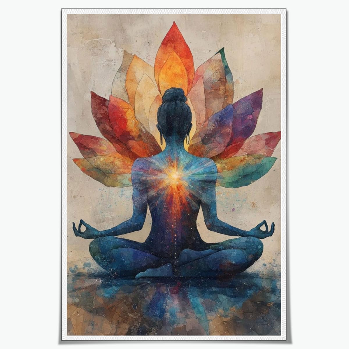 Meditation Wall Art Colorful Meditation Lotus Poster Chakra Energy Canvas Print Yoga Room Home Decor 12x18inch Unframed