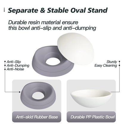 Hi, Ravitat Elevated Cat Bowl, Adjustable Raised Slanted Food Bowl for Cats and Small Dogs, Wide Shallow PP Dish with TPR Non Slip Base, Whisker Friendly, 17 oz