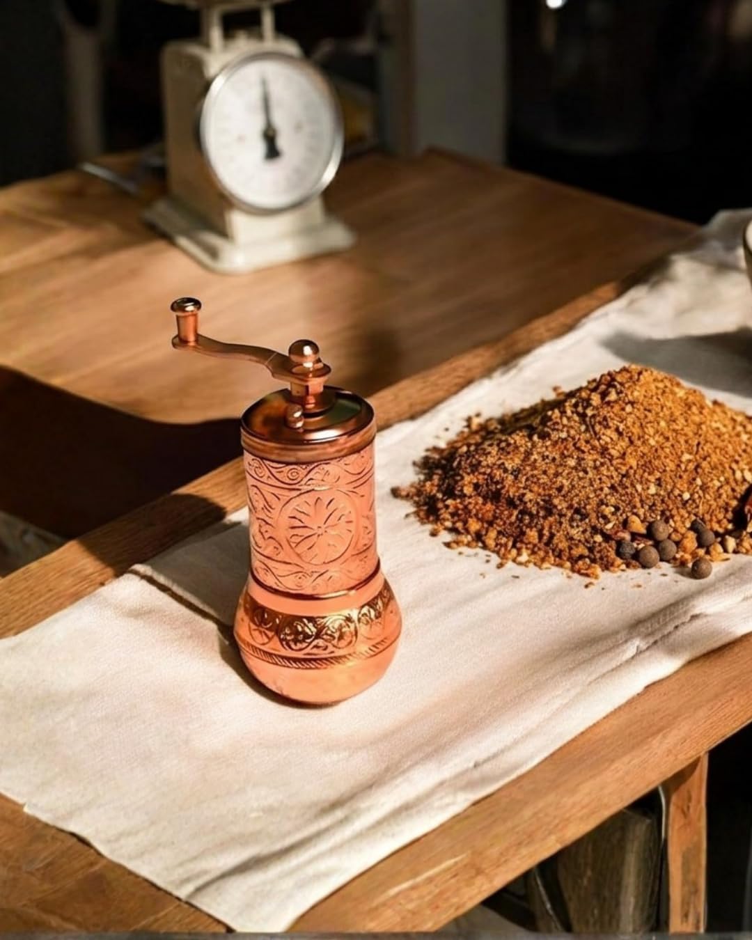 Handmade Turkish Brass Pepper Salt Spice Grinder Mill Set - ISO 9001 Certified - 4'' Shiny Copper