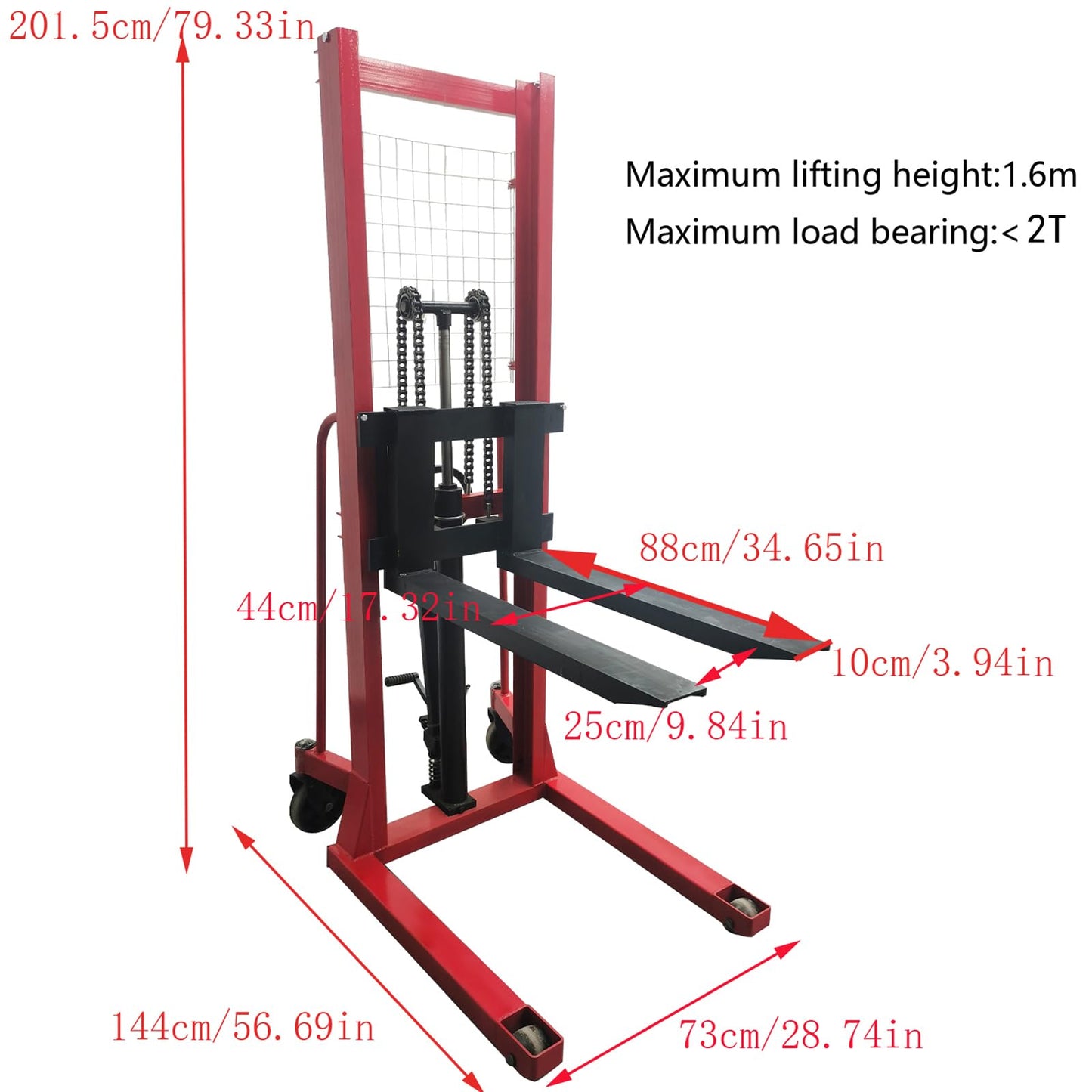 Banfluxion Manual Hydraulic Pallet Stacker Truck 4410 lbs Load Capacity 63" Lift Height Professional Mannual Forklift Forklift Pallet Truck Dolly for Open-Bottom Block Pallets