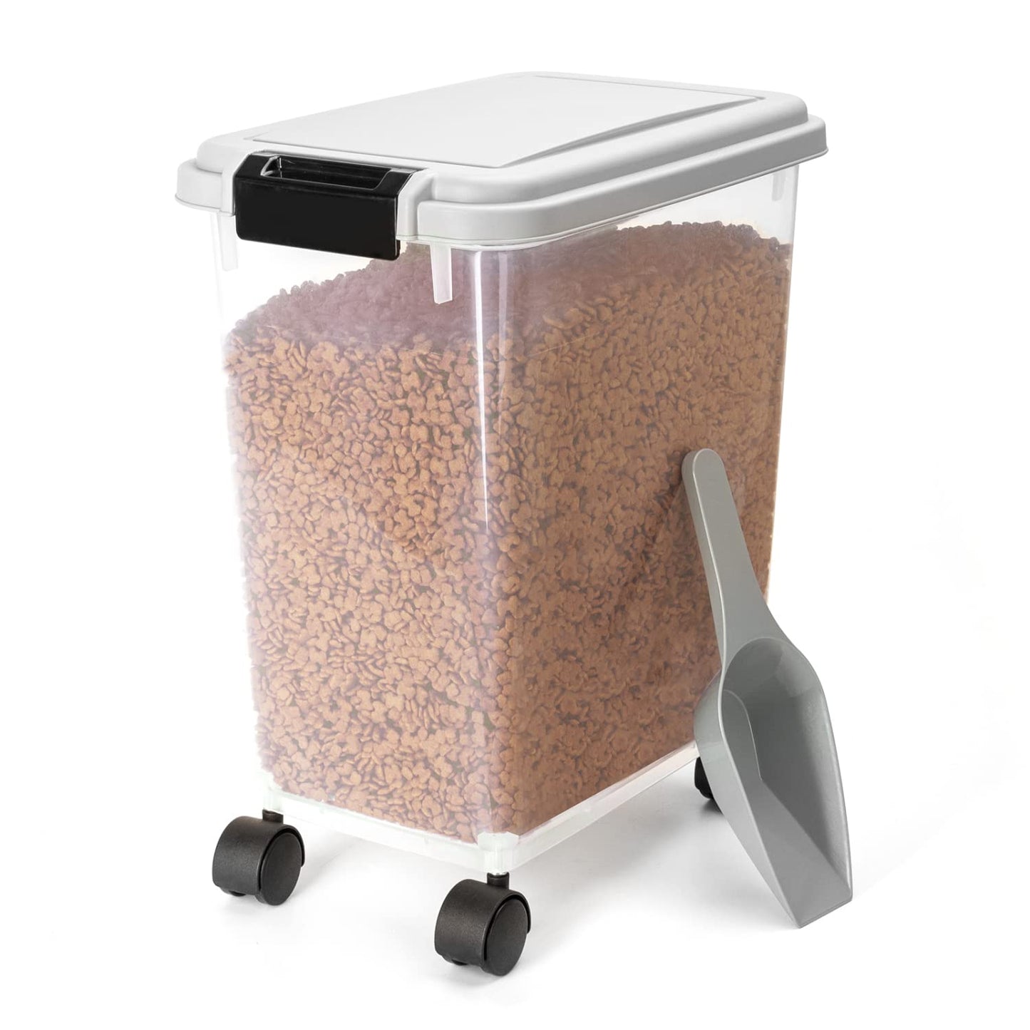 Nobleza Dog Food Storage, 20L/7.5KG Airtight Pet Food Storage Container with Wheels and Measuring Scoop, Safe & Eco, Flip-Up Lid Dog Cat Animal Dry Food Seed Dispenser Plastic Bin Large Transparent