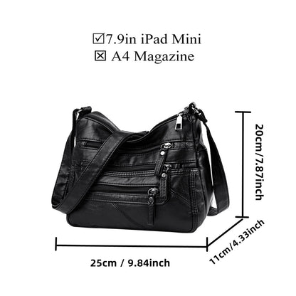 Ladies Shoulder Bags Soft PU Leather Crossbody bag for Women Multi Pockets Lightweight Waterproof Crossbody Handbags for Travel Daily Use Black