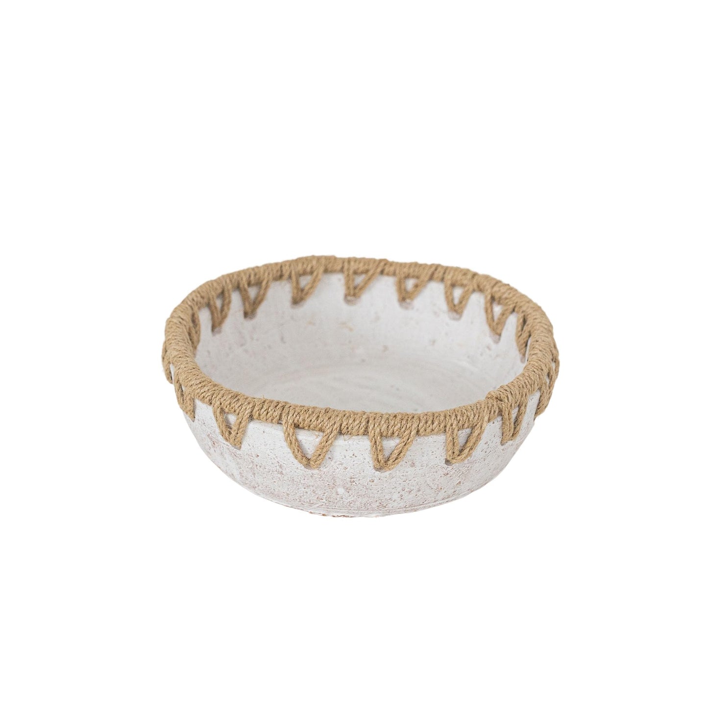 Foreside Home and Garden 3" x 9.25" Landon Decorative White Terracotta Greenery Planter Pot Bowl w/Woven Geometric Jute Rim Home Boho Rustic Style Natural Accent Piece Faux Artificial Plant Decor
