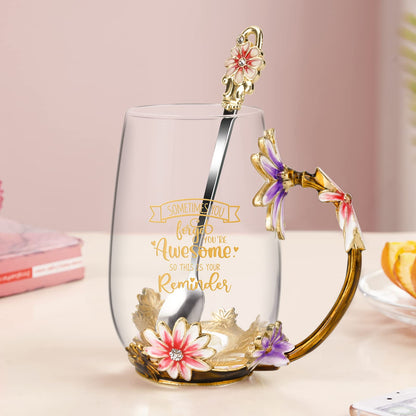 OEAGO Gifts for Mom Women Valentines Day Gifts for Her Glass Coffee Enamels Mug Best Birthday Valentine's for Girlfriend Wife Mothers Day from Daughter Son Tea Cup Stocking Stuffers Christmas
