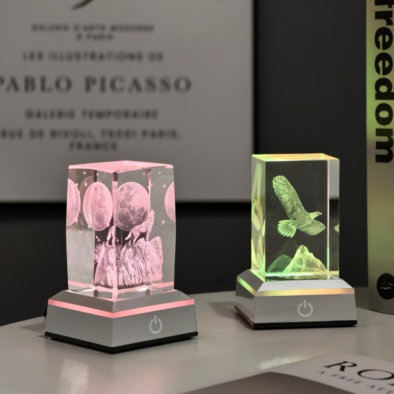vskikris Museum-Style Lighting Base for Feng Shui Crystals - USB/Battery Operated LED Platform for Window Display & Tabletop Decor Set of 4 -no Cubes
