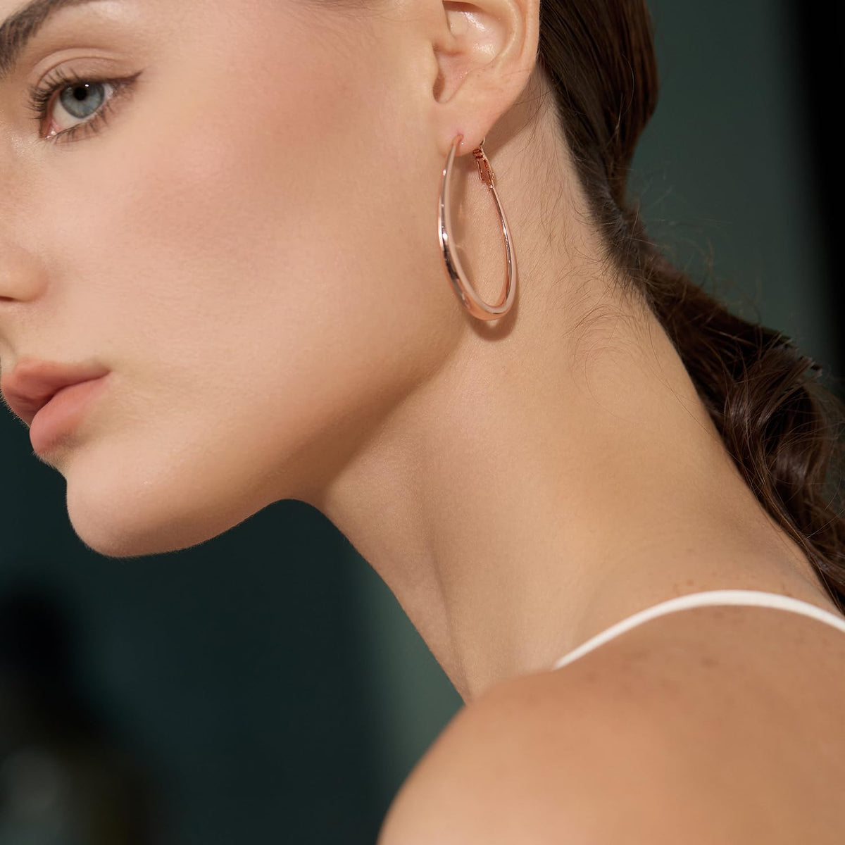 Big Oval Hoop Earrings for Women - 14K Gold Plated, Rose Gold Plated and Sterling Silver Plated Large Oblong Hoop Earrings for Women Statement Jewelry Gift (rose gold)