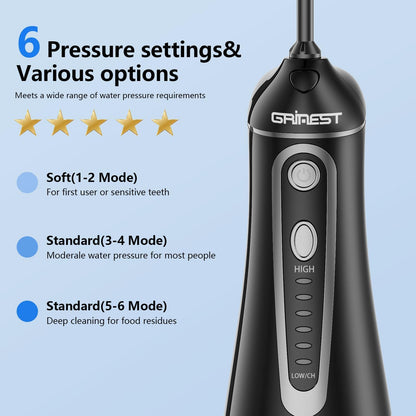 Water Flosser,Water Dental Flosser Pick for Teeth,Grinest 7 Modes Rechargeable Cordless Oral Irrigator Portable IPX7 Waterproof Tooth flossers for Home Travel-Black