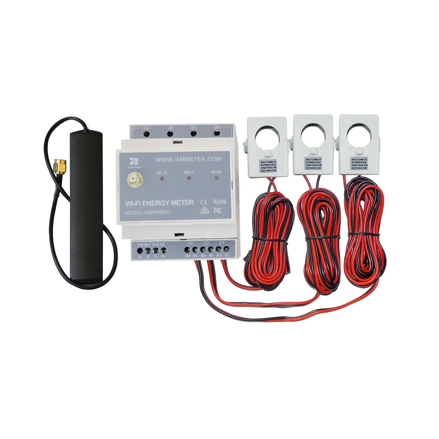 WEM3080T-500A Three-Phase Wi-Fi Energy Meter, 500A CT Industrial Power Monitor, High-Accuracy Solar & Grid Energy Monitoring, DIN Rail, Cloud + App + API Integration