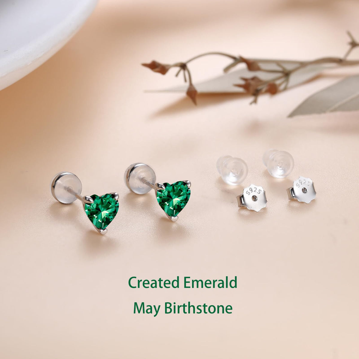 SMILEST Mothers Day Gifts for Mom Wife - May Heart Birthstone Earrings for Women, Simulate Emerald Earrings Sterling Silver Green Earring Anniversary Birthday Gifts for Women Mom Wife Grandma