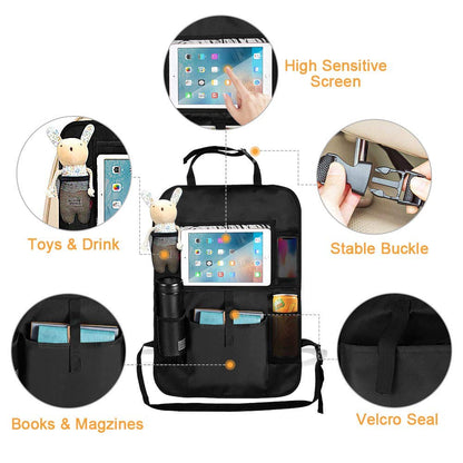 Heyham Back Seat Car Organiser, Waterproof Auto Seat Back Protectors Kick Mat for Kids with 10.5" iPad Tablet Touch Screen Holder and Multi Pockets Travel Storage(2 Pack)