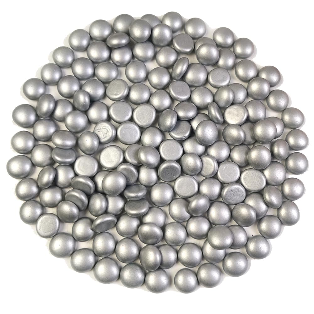 HappyFiller 170 Pcs 0.6 inch Mini Silver Glass Gems Decorative Flat Marbles for Vase Fillers Wedding Table Centerpieces Party,Candle Holder Pebble Stones,Arts Crafts,1 LB