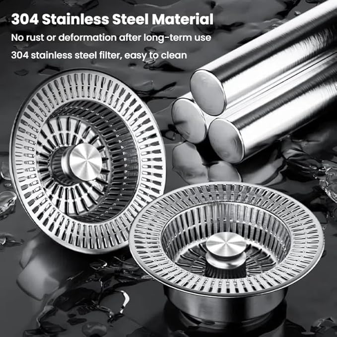 3 in 1 Kitchen Sink Drain Strainer, Universal Stainless Steel Kitchen Sink