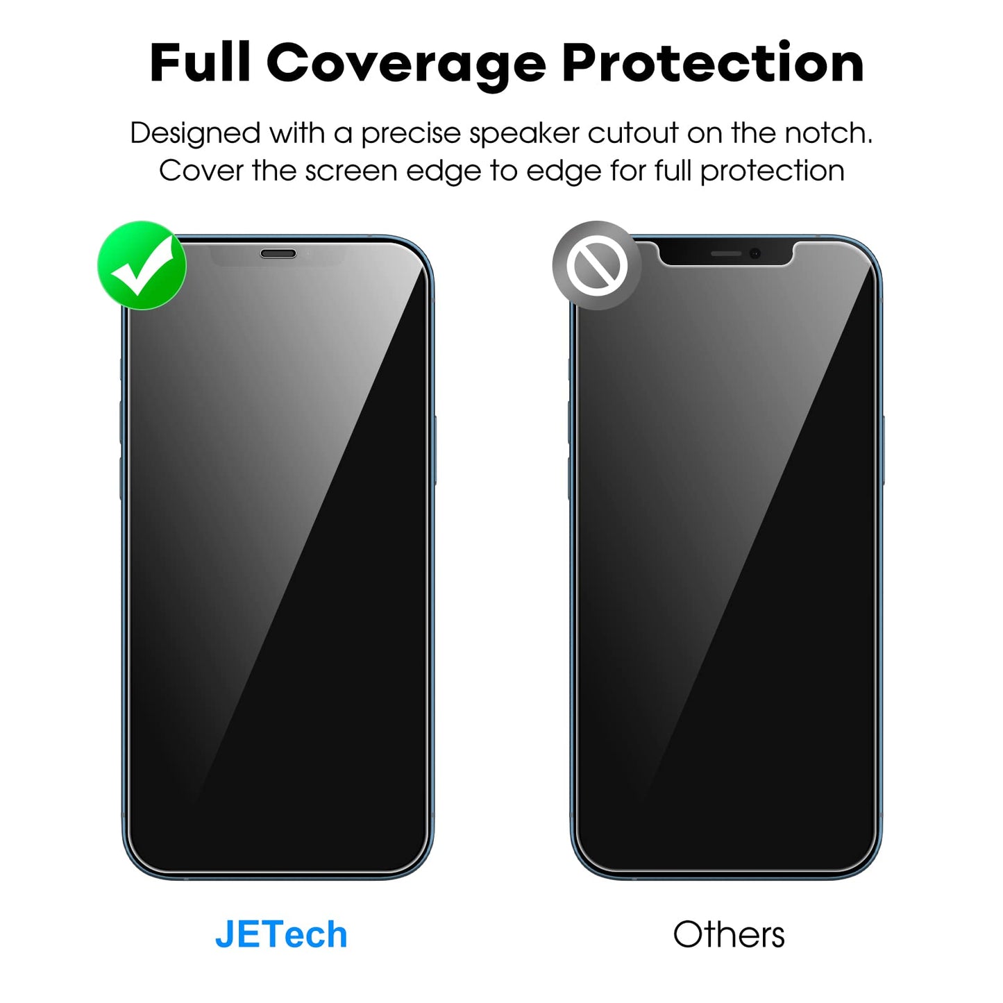JETech Full Coverage Screen Protector for iPhone 16e 2025, iPhone 13/13 Pro 6.1-Inch, Tempered Glass Film with Easy Installation Tool, Case-Friendly, HD Clear, 3-Pack