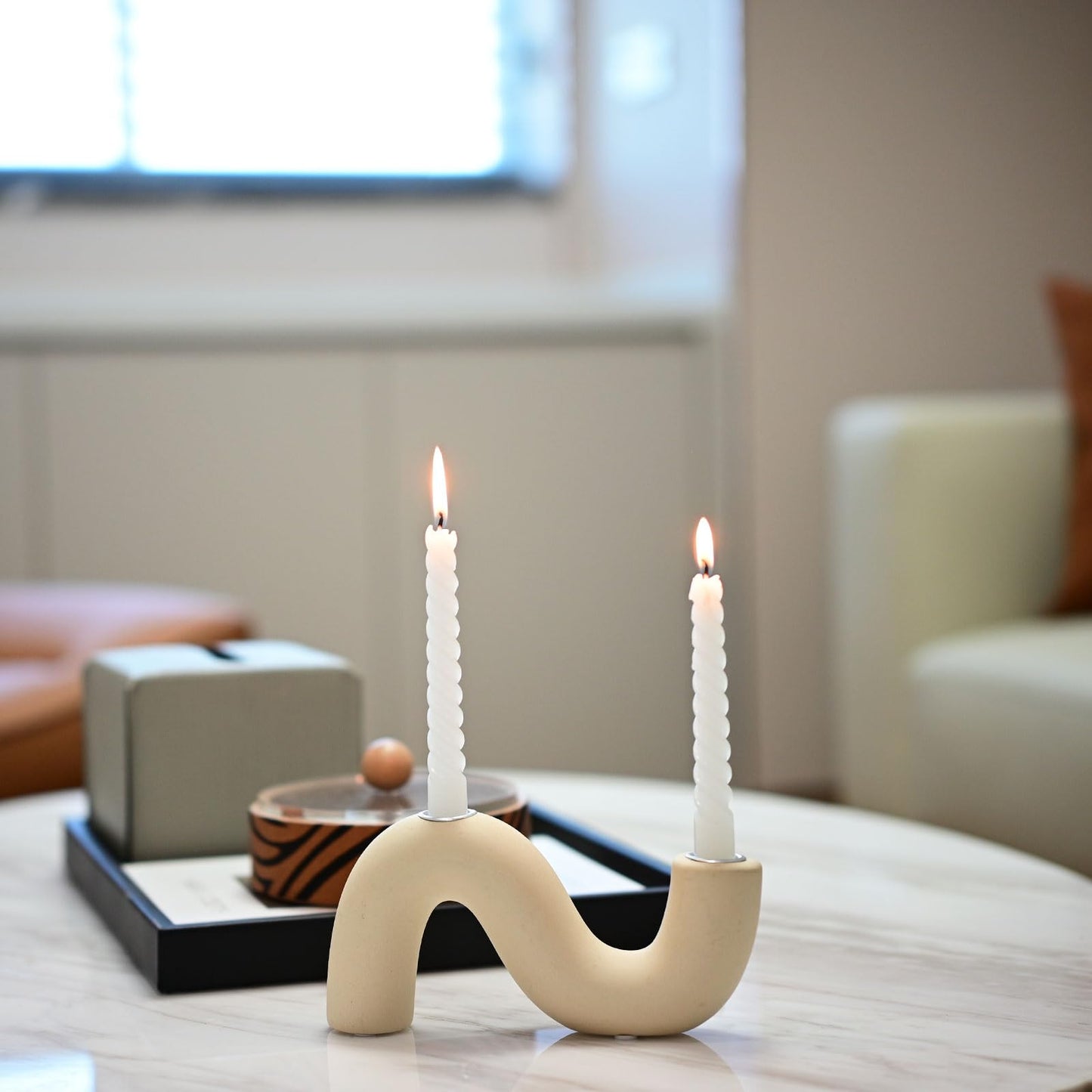 Sveudvdis Ceramic Candle Holder, Modern Taper Candlestick Holder for Dining Table, Living Room Coffee Table, Candelabra for 2 Taper Candles