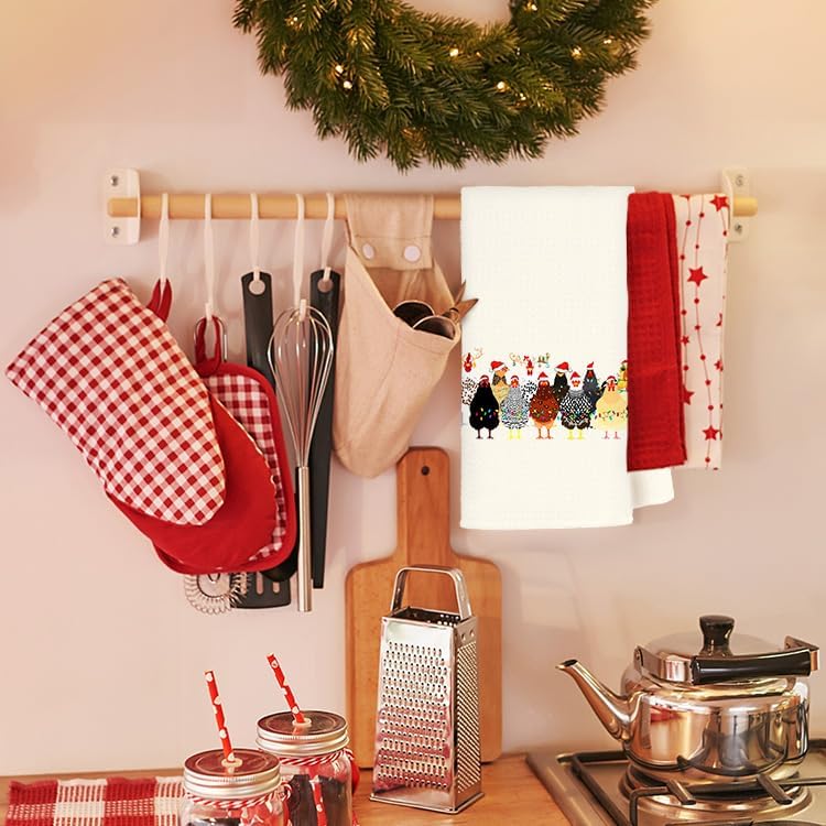 Jvpke Christmas Chicken Kitchen Towels, Xmas Hand Towels for Bathroom Kitchen, Decor for Bathroom Kitchen, Gifts for Chicken Lover Women Men Kids, 16x24 in