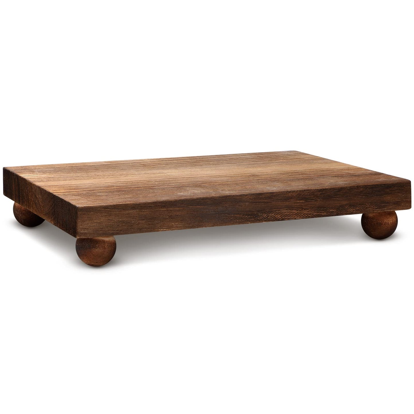 Amyhill Wood Pedestal Stand Kitchen Soap Tray Farmhouse Wooden Riser Stand for Kitchen Bathroom Counter Table Decor Plant Candle Vases Display(Classic,Dark Brown,12 x 7 Inch)