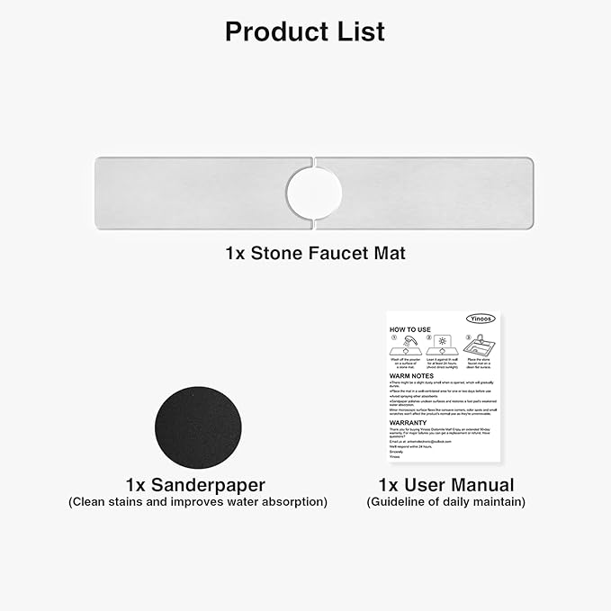 23.6" x 4" Stone Faucet Mat for Kitchen Sink, Quick Drying Diatomite Sink Tray