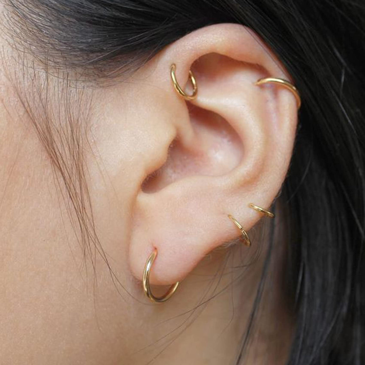 EPIRORA Silver Hoop Earrings- Cartilage Earring Small Hoop Earrings for Women Men,4 Pairs of Hypoallergenic 925 Sterling Silver Tragus Earrings(Gold,8mmx4)