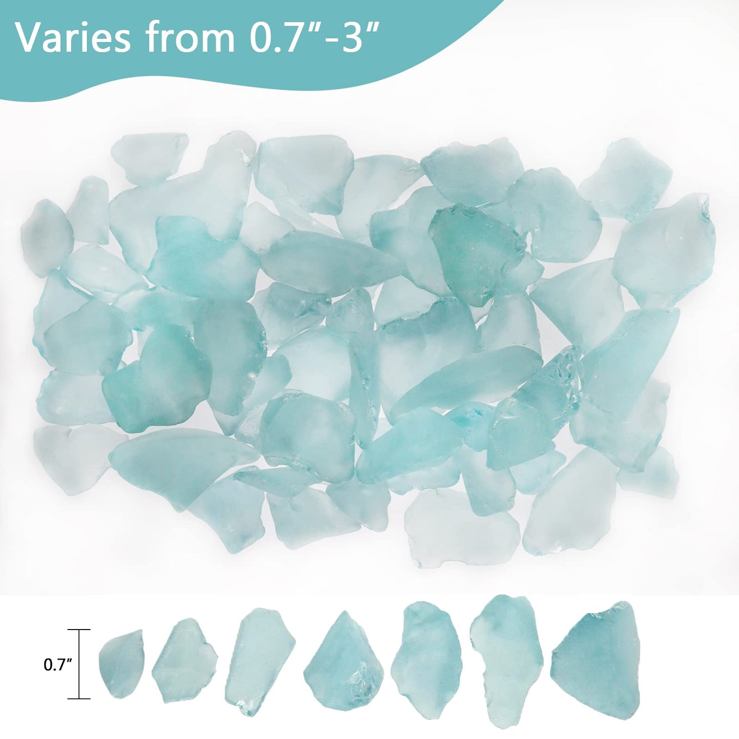 Ausluru 10LB Frosted Sea Glass Vase fillers Crushed Glass, Sea Glass Ideal for Christmas DIY Craft, Aquarium Gravels, Crushed Sea Glass Pieces for Beach Wedding, 0.7-3" (5LB Turquoise + 5LB Clear)