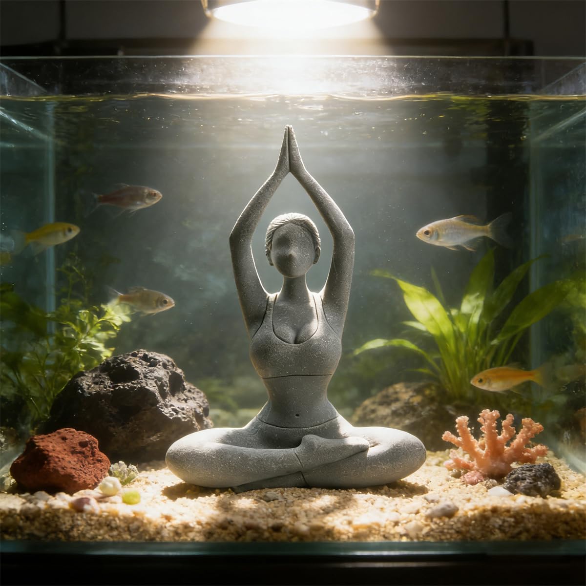 livelyfish Yoga Lady Statue Sandstone Yoga Pose Figure Meditation Women Collectible Figurines for Home Shelf Aquarium Fish Tank Decor (A-Style)