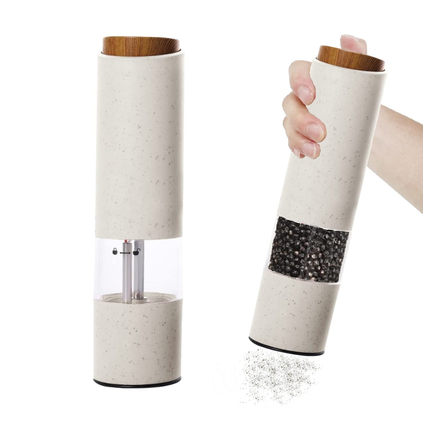 AmaCielo Electric Salt and Pepper Grinder, Pepper Grinder Set 2pcs, Wheat Straw Eco-friendly Material Automatic Pepper Salt Grinder, Adjustable Roughness, One Hand Operation