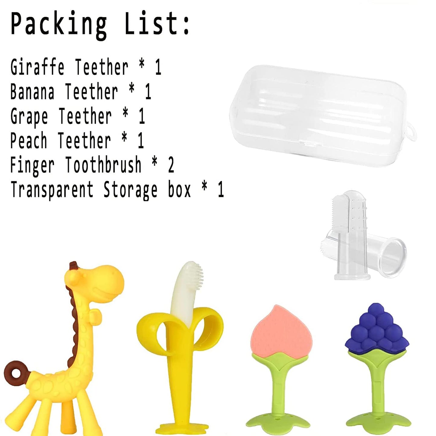 Haili XMGQ Baby Teething Toys 3-6 Months, Silicone Baby Teether Freezer BPA Free, Babies Teething Relief Sore Gums, Banana Finger Toothbrush, Fruit Shape Giraffe Teether for Infant Boys and Girls