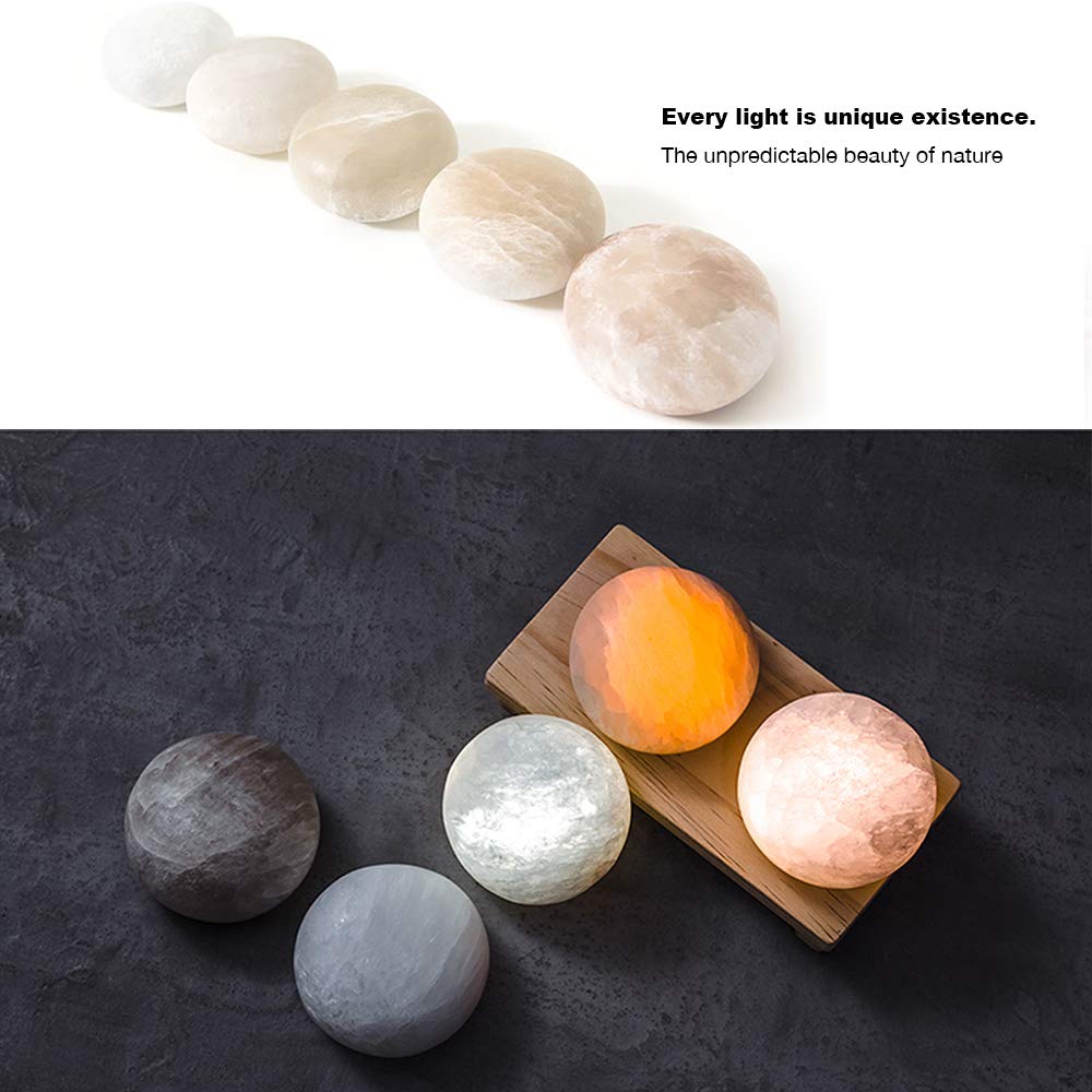 MIYA LIFE Selenite Lamp Hand Carved Stone Lamp Rechargeable Taplights Selenite Crystal Light with Dimmer (White/Warm/Yellow) for Bedroom Healing Natural Crystal Light (1 Piece, Round Taplight)