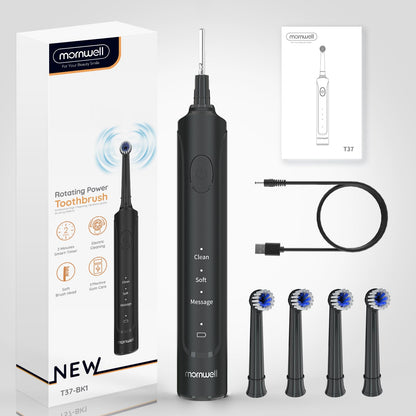 Mornwell Electric Toothbrush USB Fast Charging 3 Modes Rotary Toothbrushes Rechargeable Spin Toothbrushes with 4 Round Brush Heads for Adults & Kids Over 8 Years Old