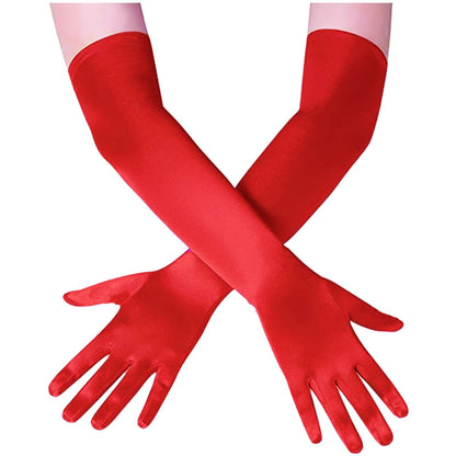Papoopy Women Red Long Gloves for for Wedding, Tea Party, Cosplay, Costume (Satin - Red)