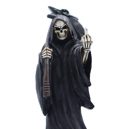 Candy Creations On Cloud 9 Grim Reaper Holding Up Middle Finger Statue, Death Halloween Gothic Figurine, Horror Home Decor