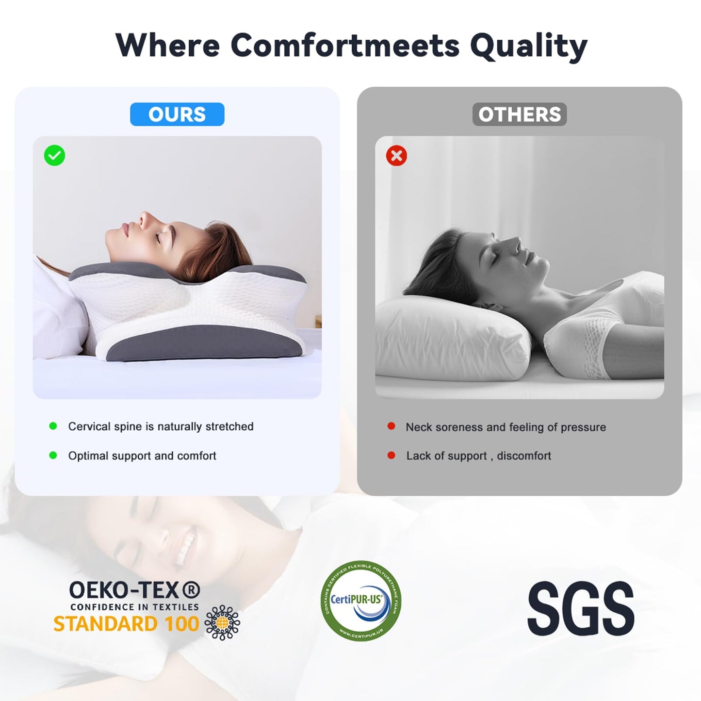Cervical Cooling Ergonomic Pillow, Adjustable Ergonomic Memory Foam Pillow, Cervical Support & Relieves Neck and Shoulder Pain, Orthopedic Pillow for All Sleep Positions
