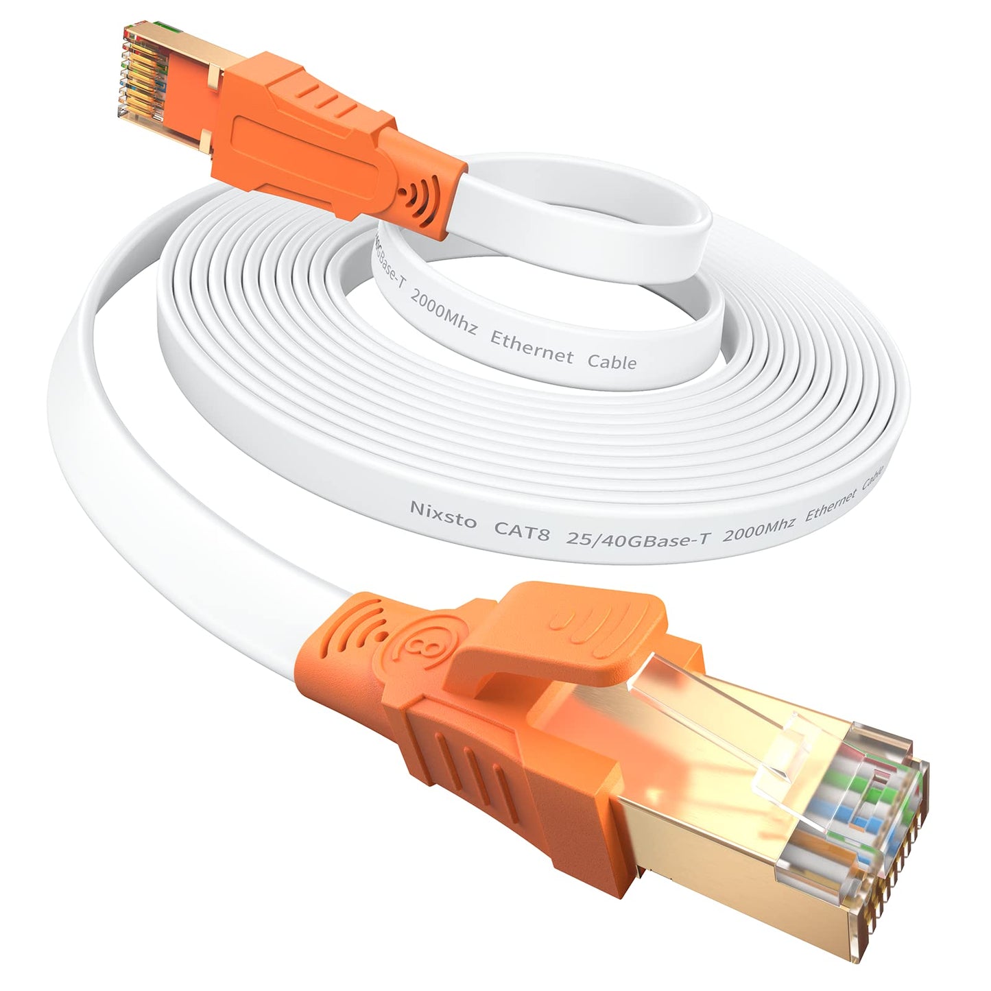 Nixsto Ethernet Cable 10m, Cat 8 High Speed 40Gbps 2000MHZ Internet Cable Flat Lan Network Cable with RJ45 Connector for Router, Modem, Switch,Gaming,TV Box Faster than Cat5e/Cat6/Cat7